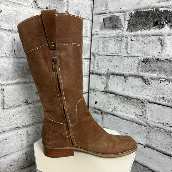Nine West Tan Suede Square Toe Low Block Heel Boots Size 7 - Picture 3 of 13